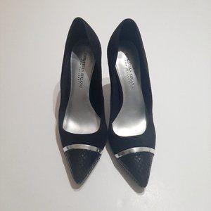 CHRISTIAN SIRIANO Suede Heels Pumps Snakeskin Embellished Pointed Cap Toe SZ 9